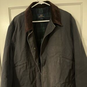 Brooks Brothers 346 Men’s Medium Gray Chore Coat, Plaid Green Lining, Large